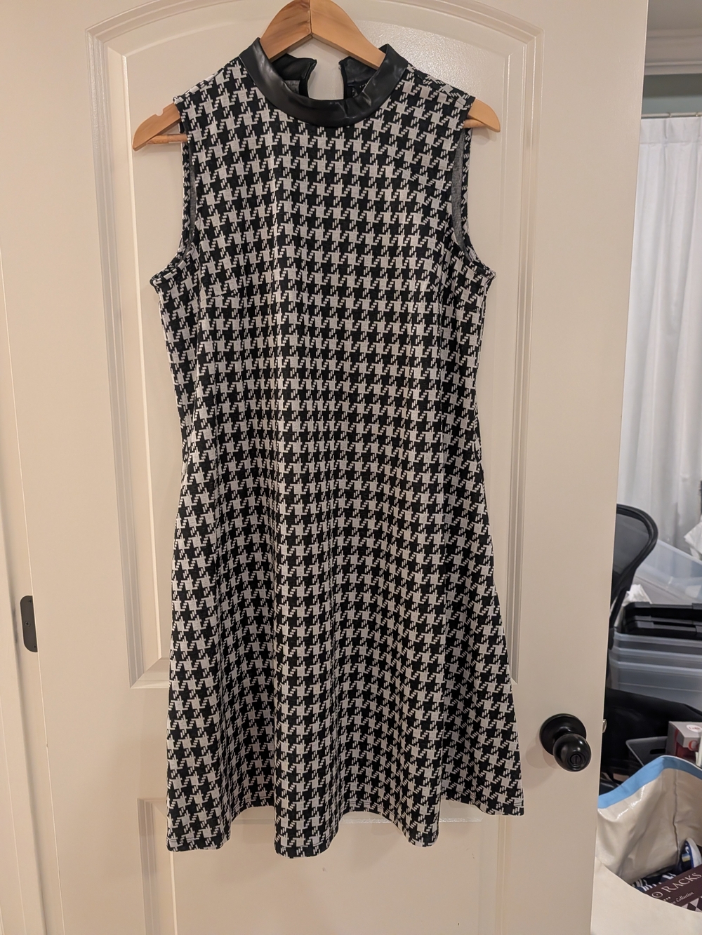 The Limited Black and White Houndstooth Sleeveless Fit-and-Flare Dress